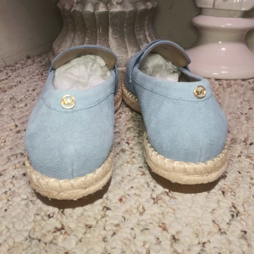 Michael Kors Jute Trimmed Blue Suede Loafers - Picture 3 of 7